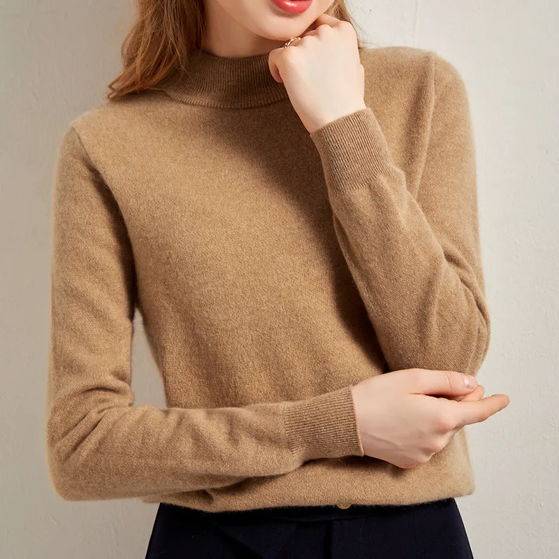 Half Turtleneck Solid Color Slim Casual Versatile Knitted Long-sleeved Cashmere Sweater for Women