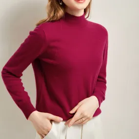 Half Turtleneck Solid Color Slim Casual Versatile Knitted Long-sleeved Cashmere Sweater for Women