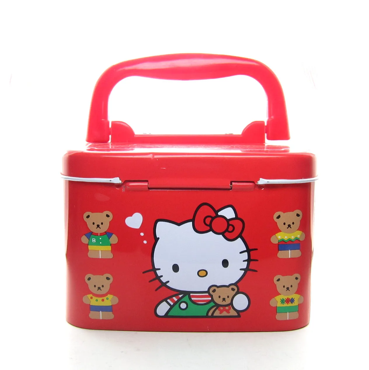 Hello Kitty Vintage 1993 Red Metal Storage Tin Box with Handle