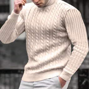 High Collar Twist Long Sleeve Men Casual Turtleneck