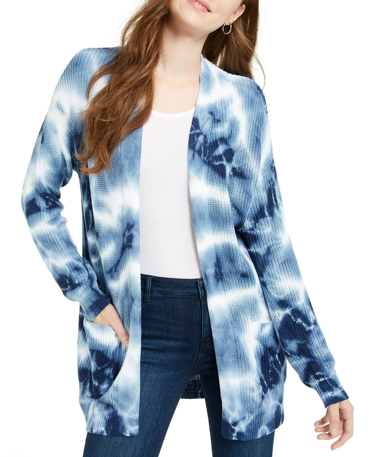 Hooked Up By Iot Juniors' Tie-Dyed Cardigan Blue Size Large