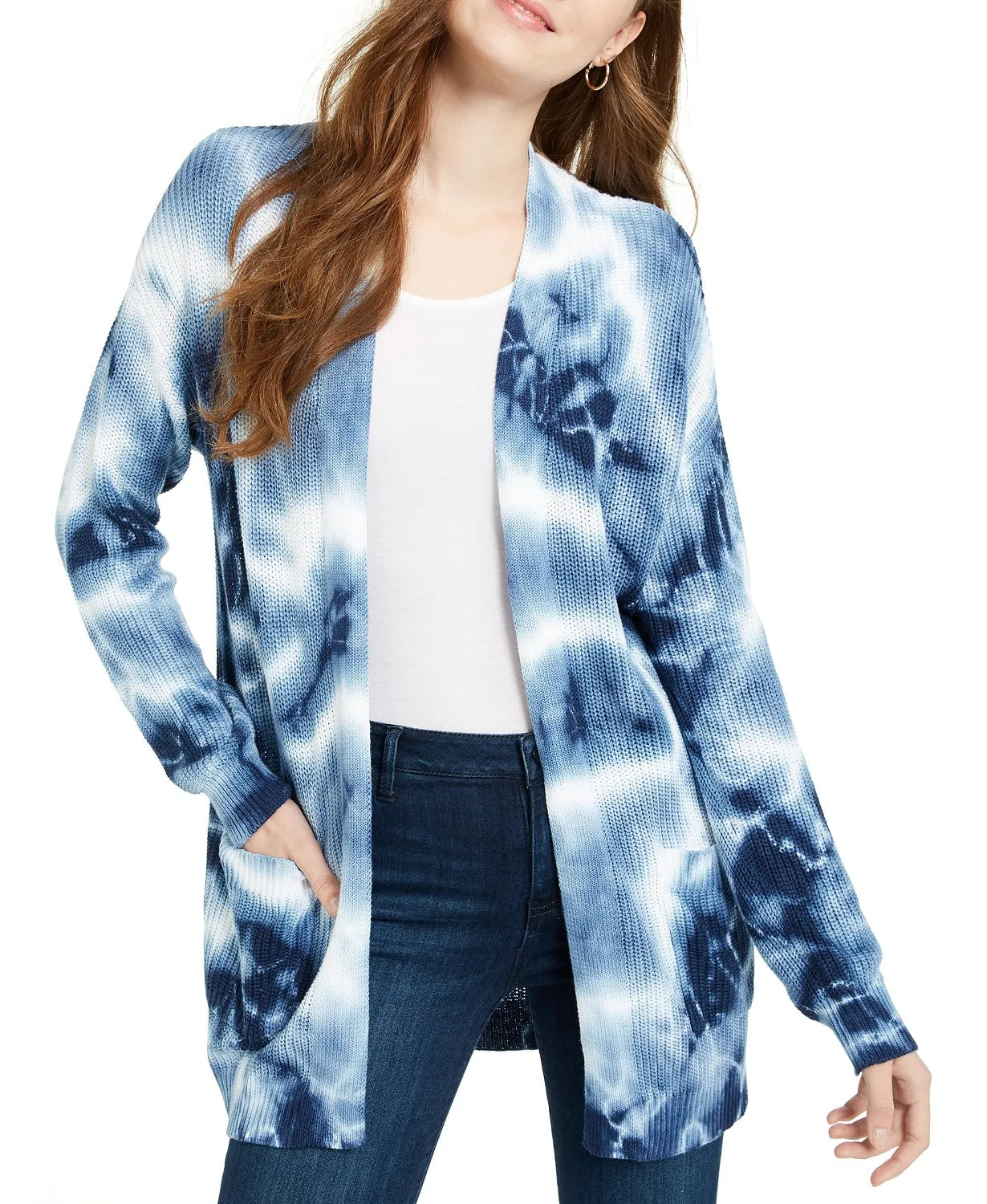 Hooked Up By Lot Juniors' Tie-Dyed Cardigan Blue Size Extra Small