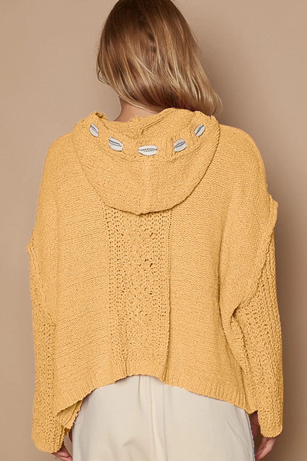 Hot Girl Cable Knit Hooded Chenille Sweater In Honey