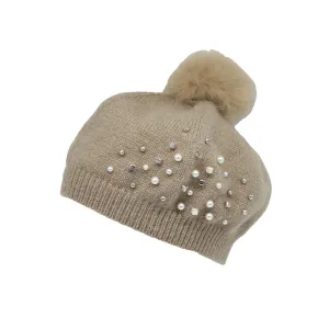 Knit Pom Pom Beanie Wool Slouchy Winter Women Pearl Hat SLP1234