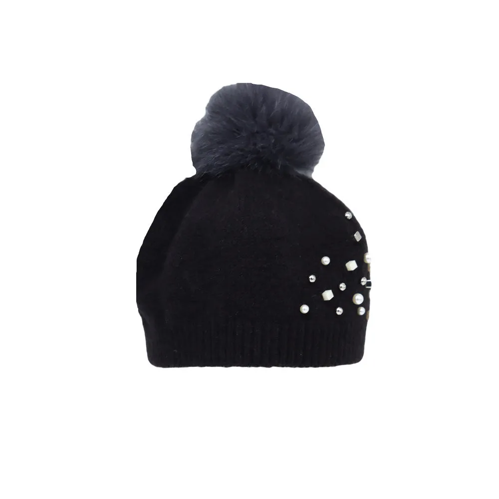 Knit Pom Pom Beanie Wool Slouchy Winter Women Pearl Hat SLP1234