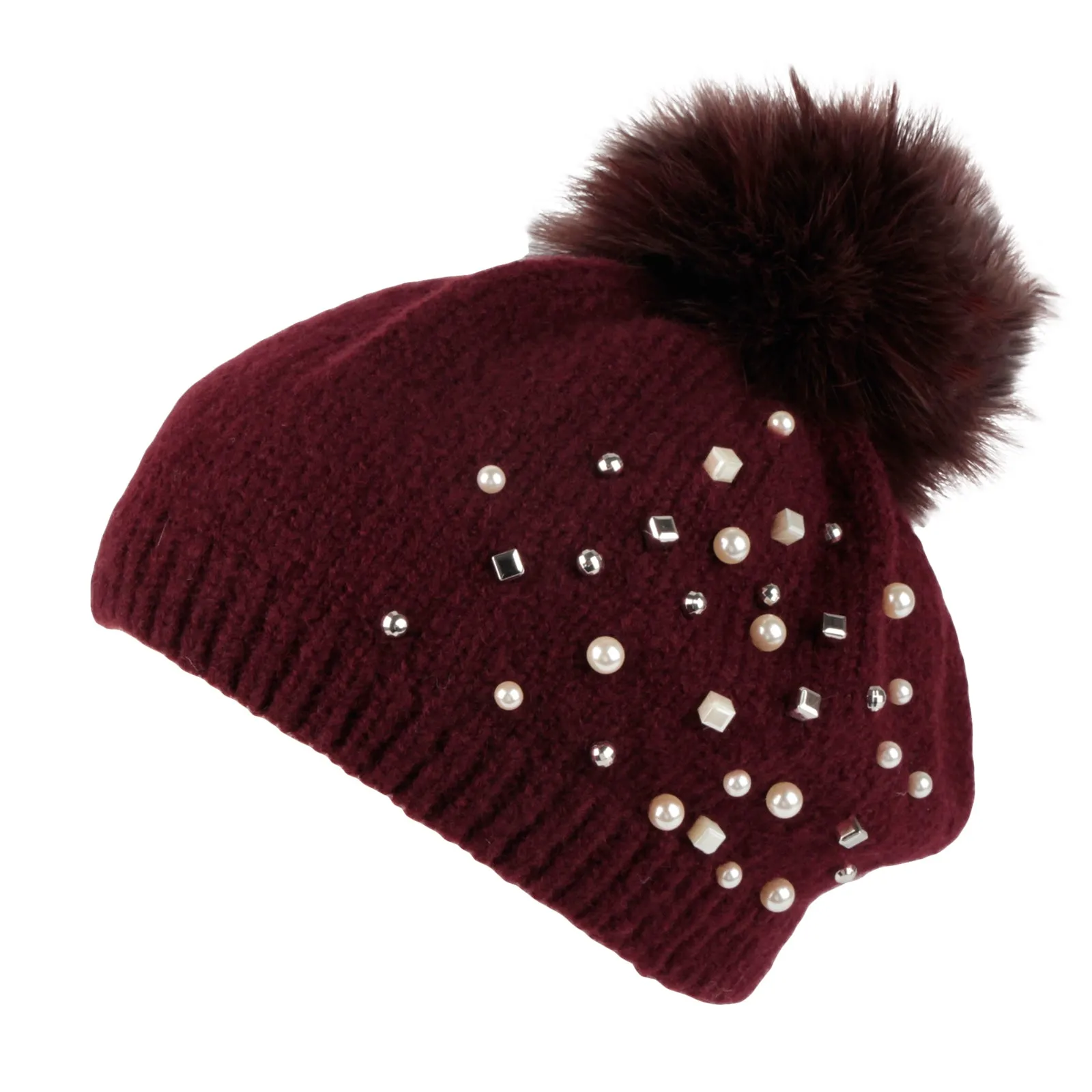 Knit Pom Pom Beanie Wool Slouchy Winter Women Pearl Hat SLP1234