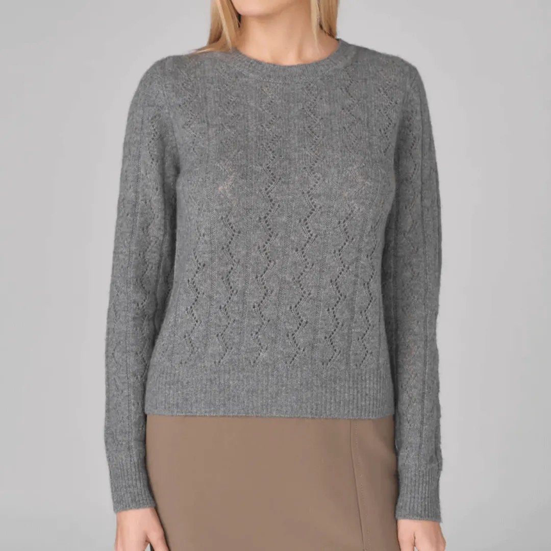 Kokun - Pointelle Stitch Crewneck in charcoal grey