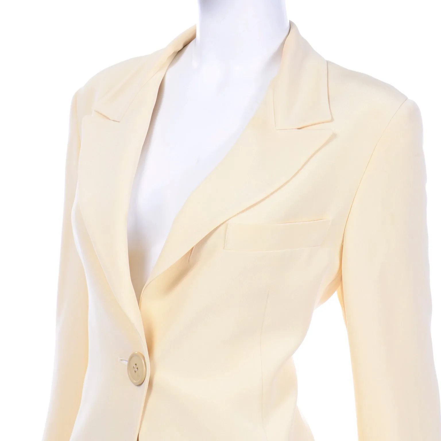 Krizia Cream Silk Blend Skirt and Long Blazer Jacket Suit