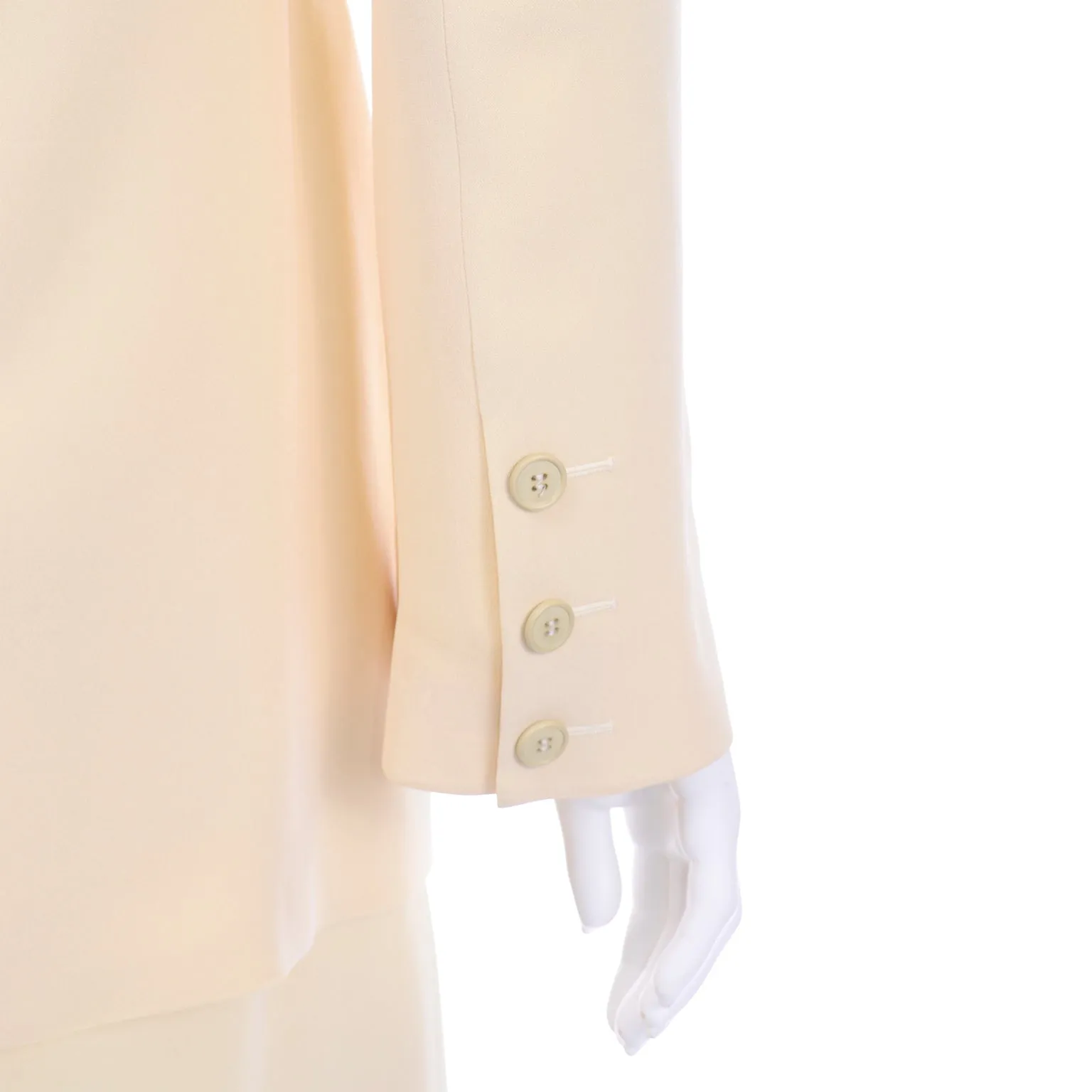 Krizia Cream Silk Blend Skirt and Long Blazer Jacket Suit