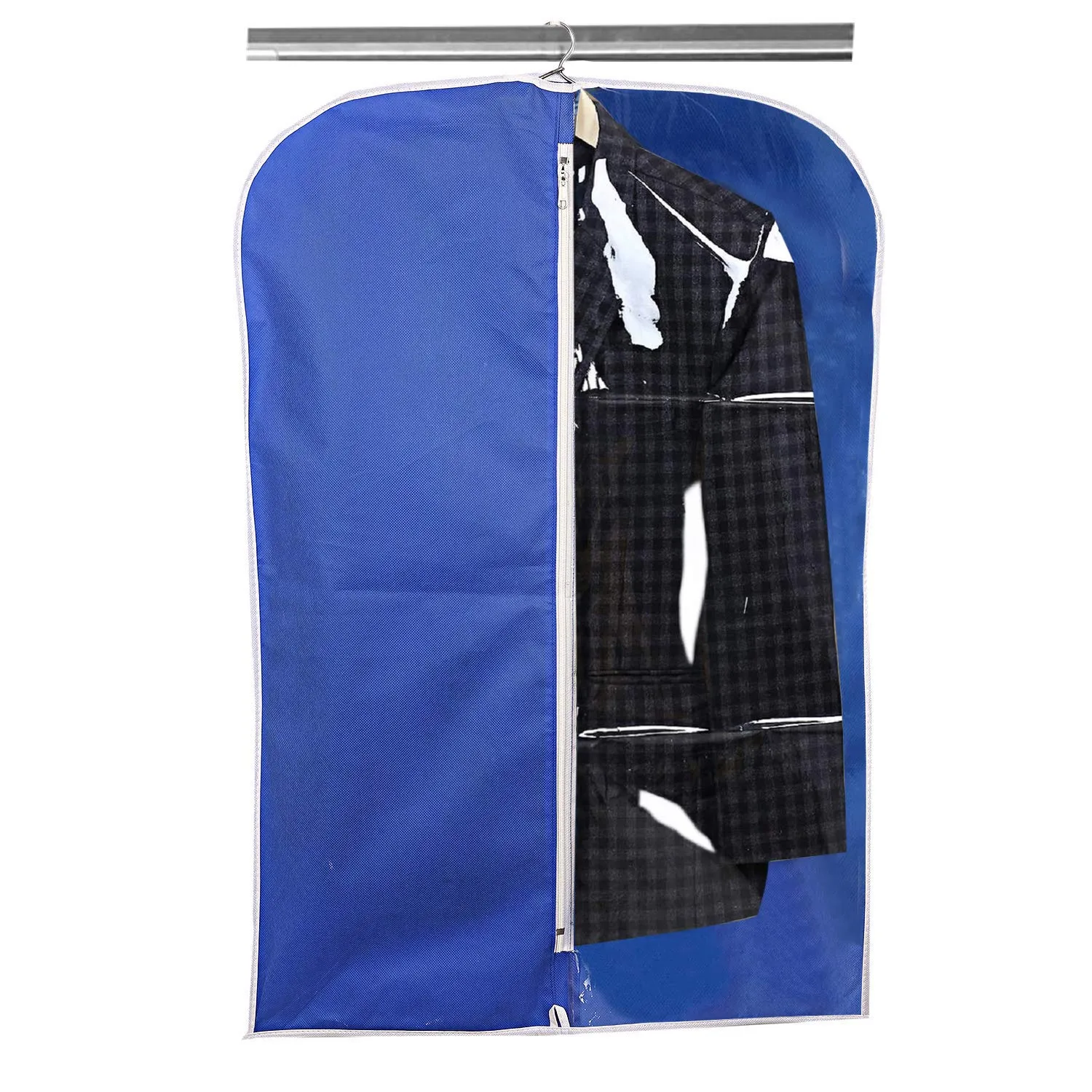 Kuber Industries 4 Pieces Half Transparent Non Woven Men's Coat Blazer Suit Cover (Grey & Royal Blue) -CTKTC41518