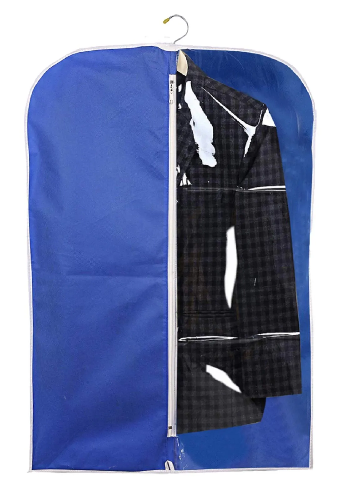 Kuber Industries 4 Pieces Half Transparent Non Woven Men's Coat Blazer Suit Cover (Grey & Royal Blue) -CTKTC41518