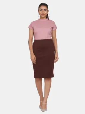 Ladies Stretch Pencil Skirt - Chocolate Brown