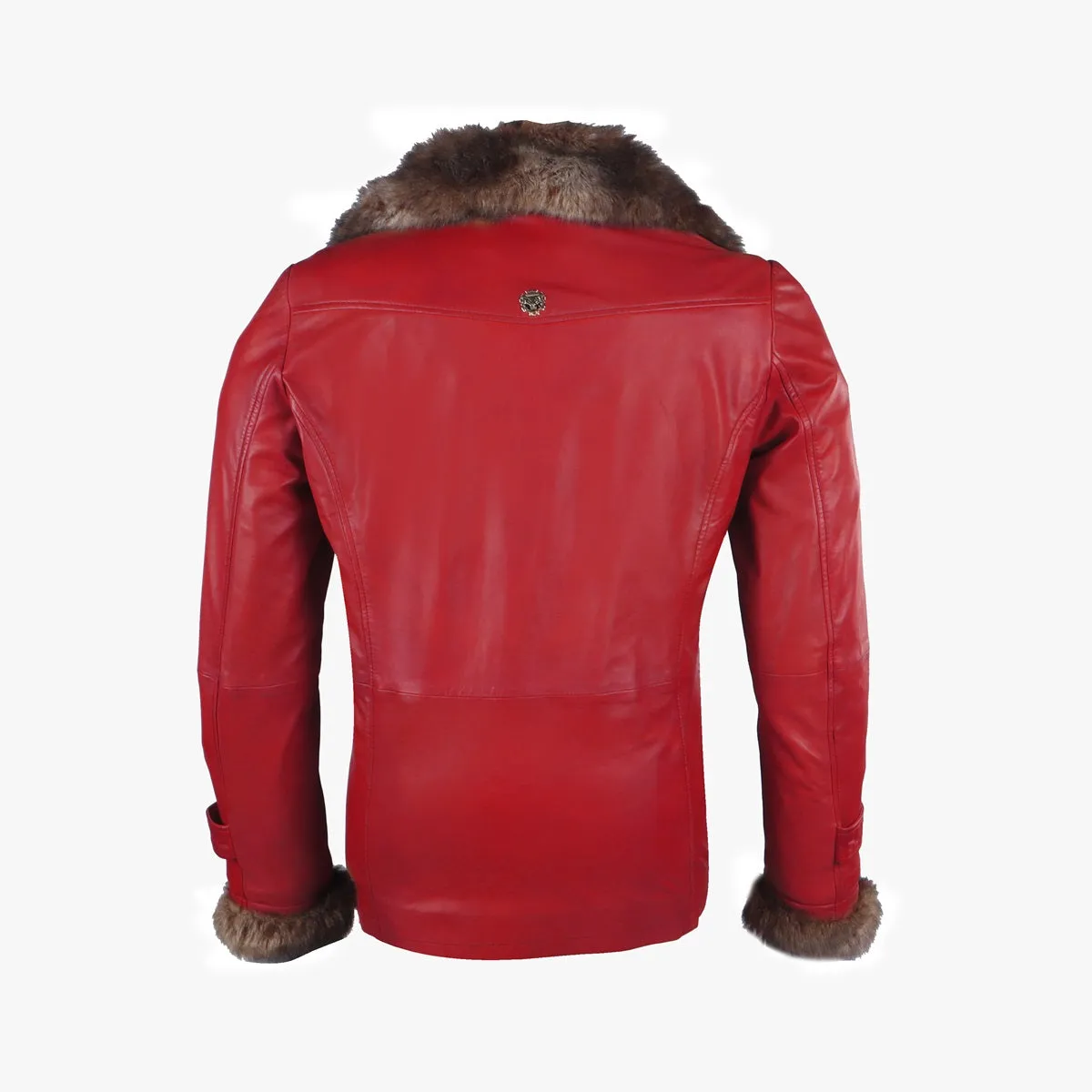 Light Weight Leather Long Red Jacket with Furr Collar & Sleeves By Brune & Bareskin