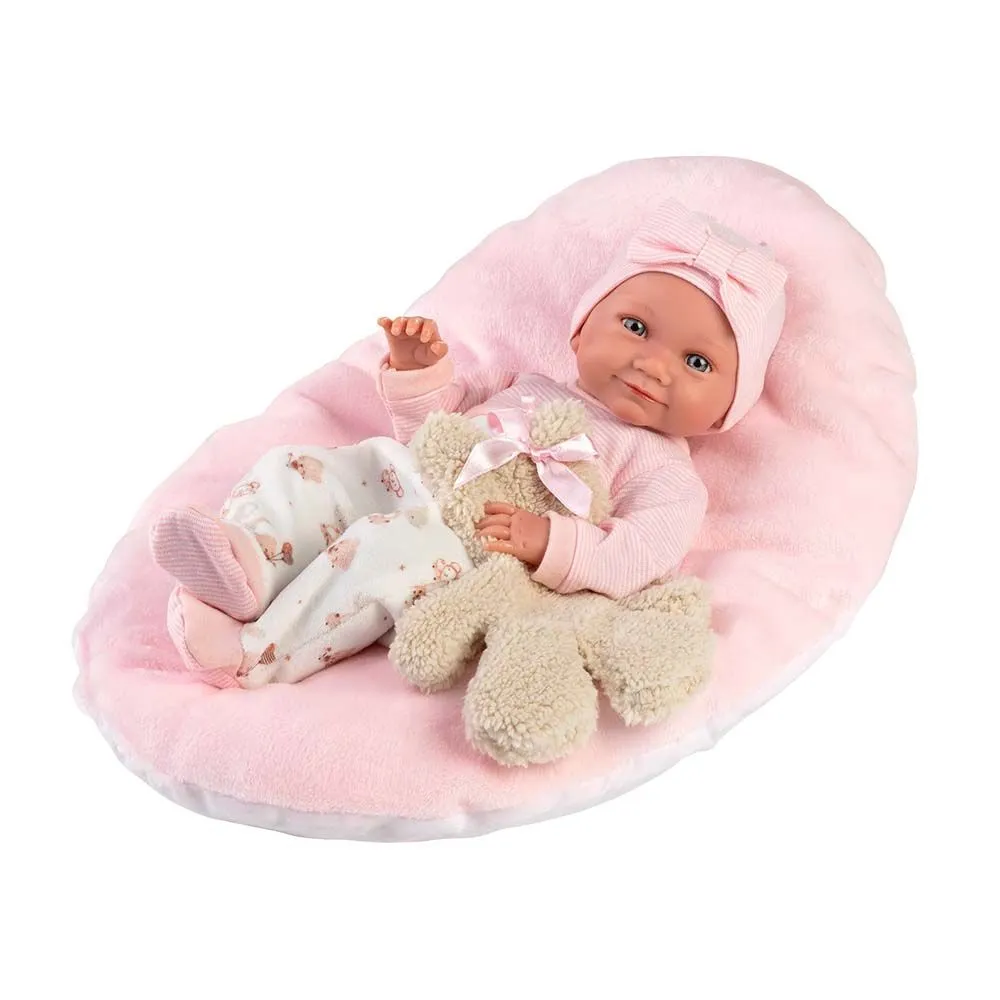 Llorens - Baby Girl Doll with Pink Cushion & Teddy Bear: Nica 40cm