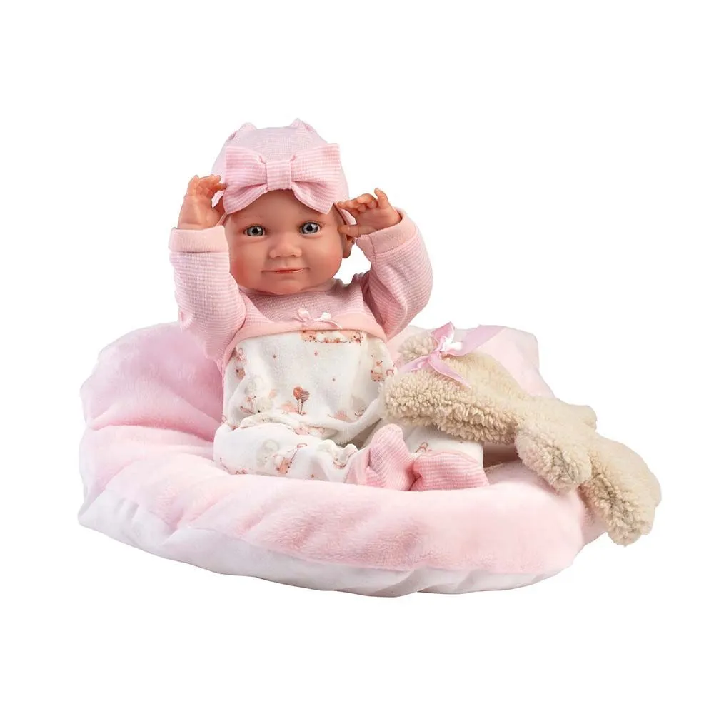 Llorens - Baby Girl Doll with Pink Cushion & Teddy Bear: Nica 40cm