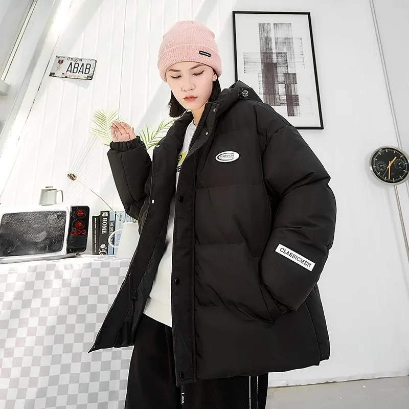 Loose Fit Versatile Casual Hooded Solid Puffer Jacket