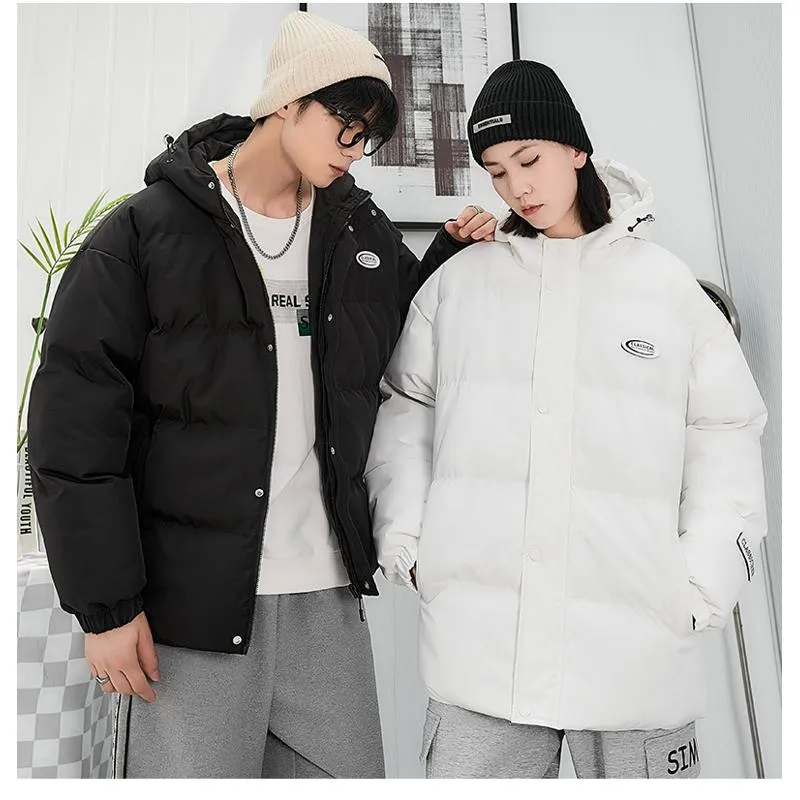 Loose Fit Versatile Casual Hooded Solid Puffer Jacket