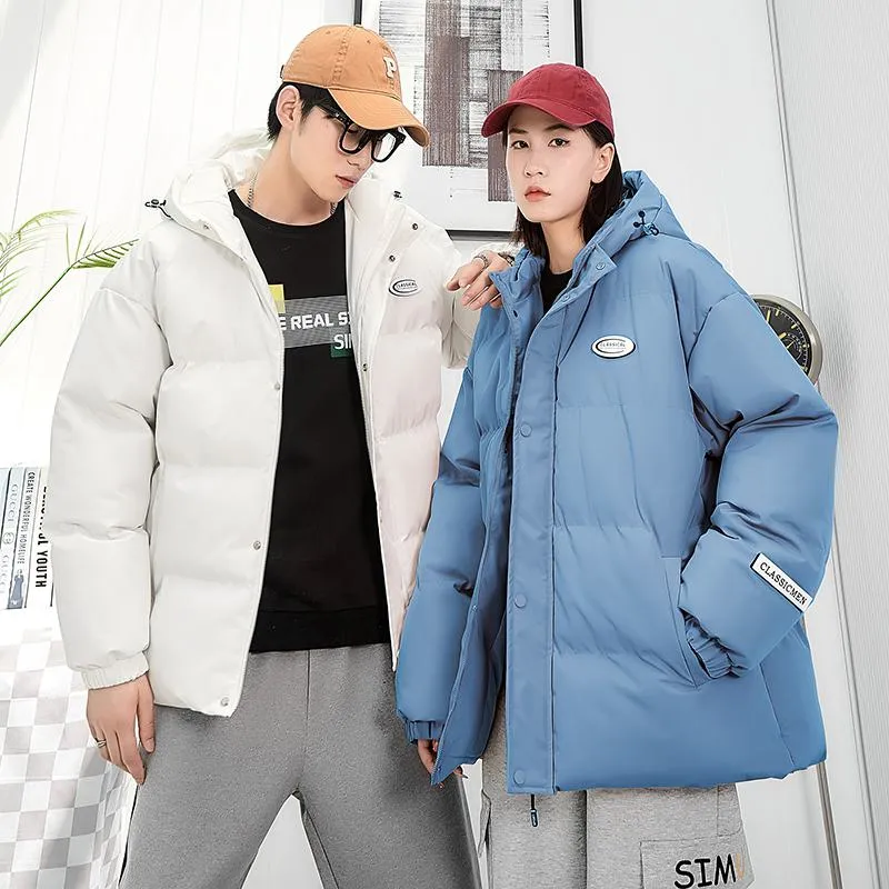 Loose Fit Versatile Casual Hooded Solid Puffer Jacket