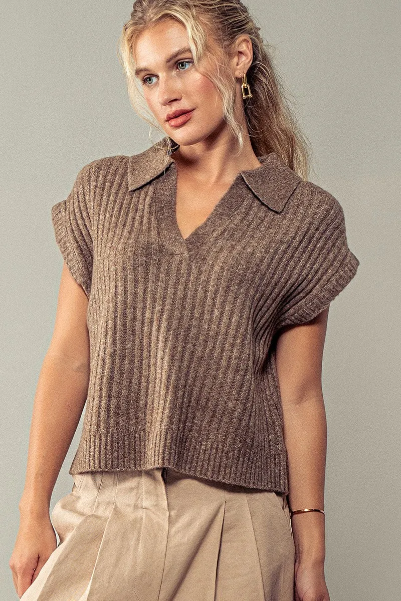 Loungers Polo Knit Top with Ribbed Trim