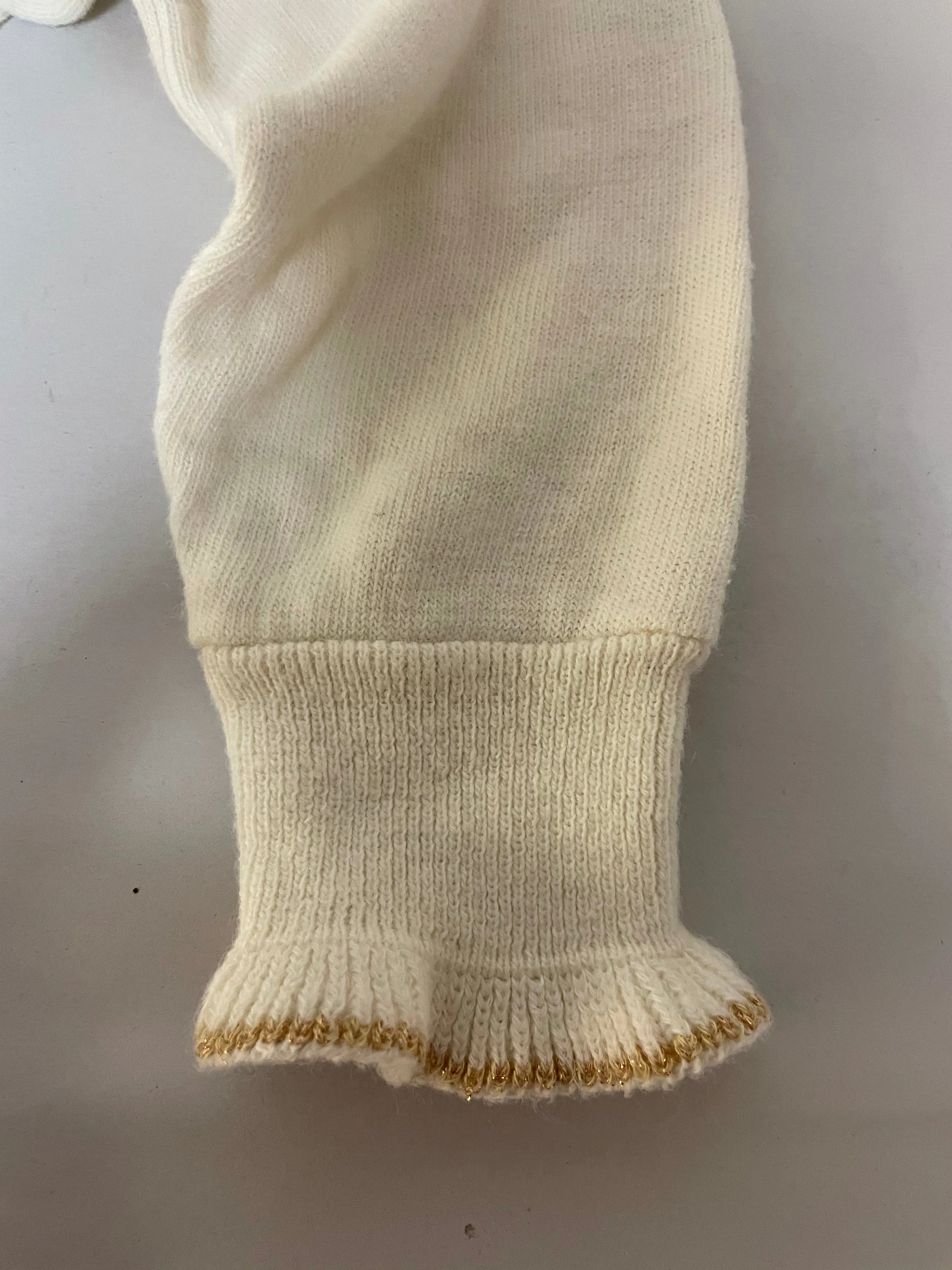 <€€*^ Girls Medium Sz 10T-12T Sears Roebuck Ivory Long Sleeve Sweater Turtleneck Gold Thread