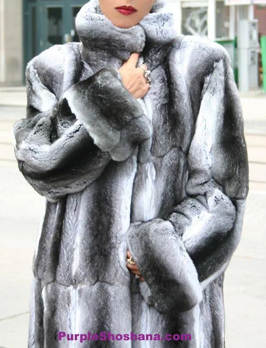 Luxurious Black Velvet Chinchilla Fur Coat M