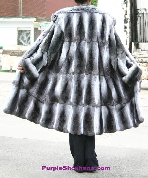 Luxurious Black Velvet Chinchilla Fur Coat M