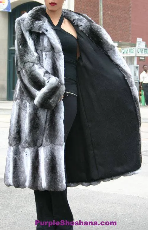 Luxurious Black Velvet Chinchilla Fur Coat M