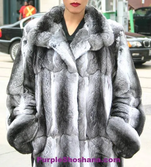 Luxurious Black Velvet Chinchilla Fur Coat M