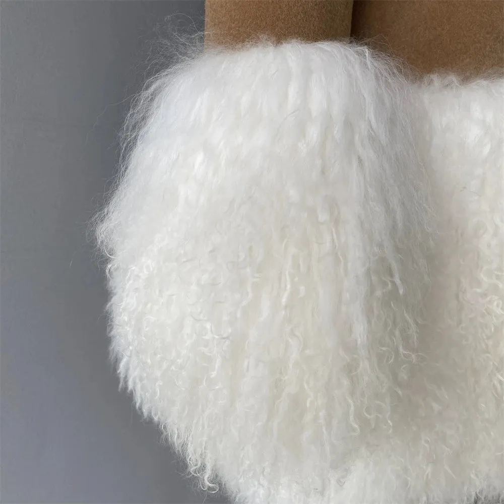 Luxurious Wool Mongolian Sheep Fur Cuffs Coat