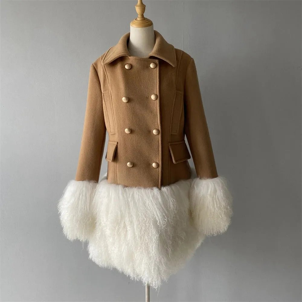 Luxurious Wool Mongolian Sheep Fur Cuffs Coat