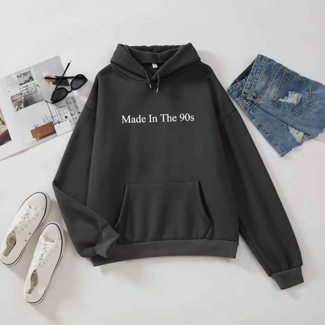 Made In The 90s Letter Print Cool Oversized Women Hoodies Sweatshirt