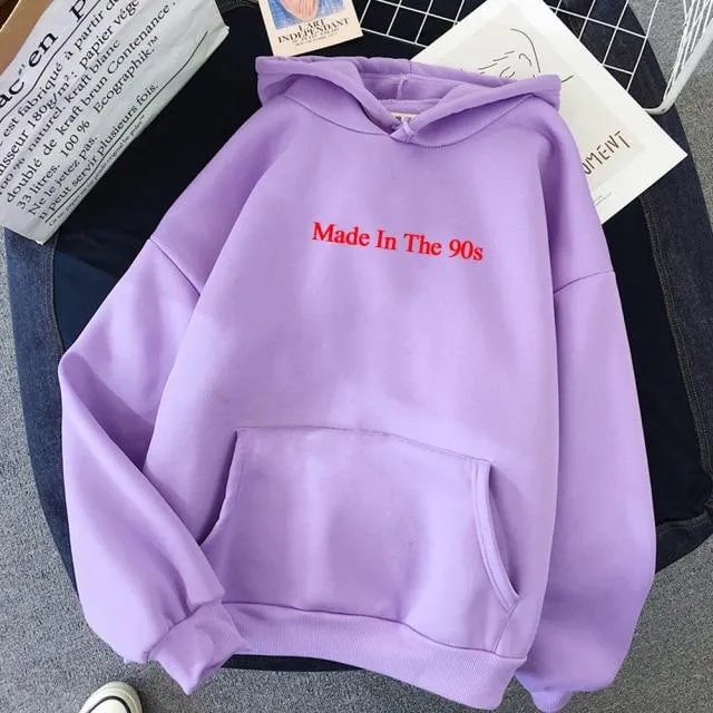 Made In The 90s Letter Print Cool Oversized Women Hoodies Sweatshirt