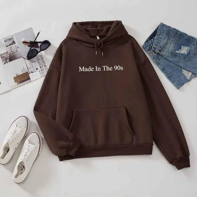 Made In The 90s Letter Print Cool Oversized Women Hoodies Sweatshirt