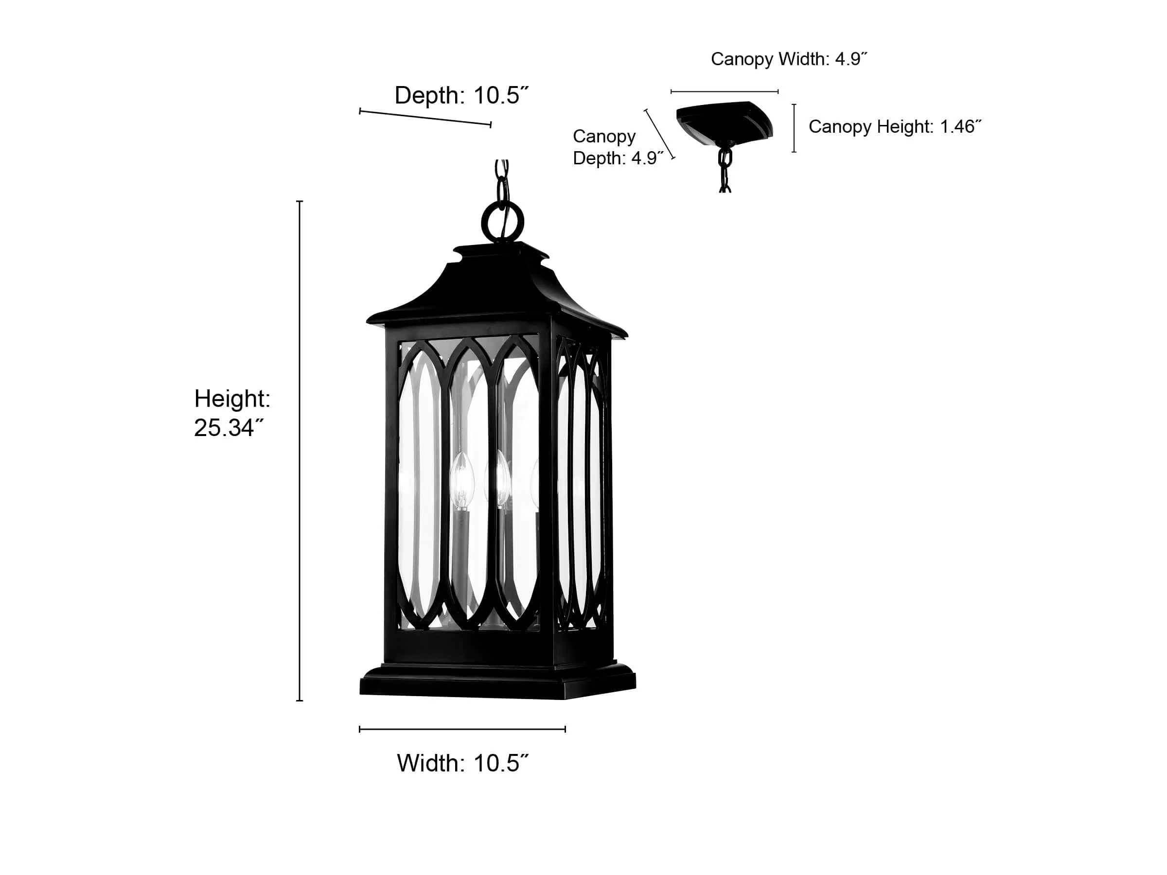 Mallorey Outdoor Hanging Lantern - Powder Coat Black - Clear Glass - 10.5in. Diameter - E12 Candelabra Base