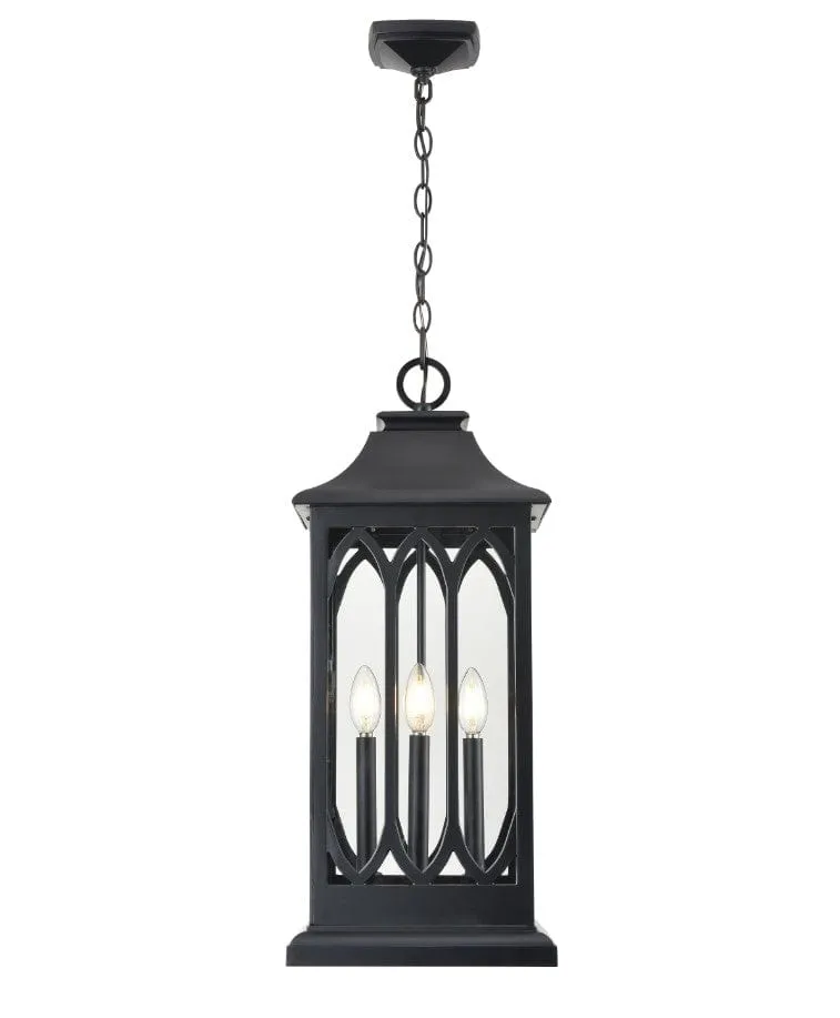 Mallorey Outdoor Hanging Lantern - Powder Coat Black - Clear Glass - 10.5in. Diameter - E12 Candelabra Base