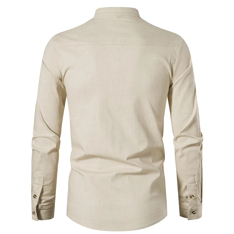 Men Turtleneck Buttons Long Sleeves T-Shirt