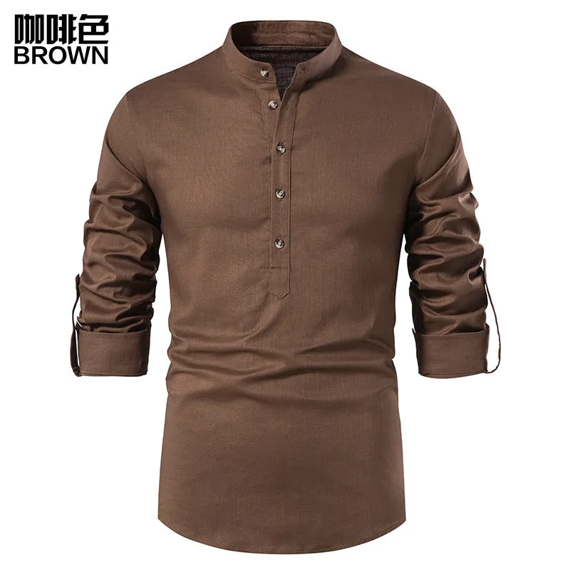 Men Turtleneck Buttons Long Sleeves T-Shirt