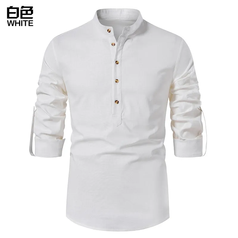 Men Turtleneck Buttons Long Sleeves T-Shirt