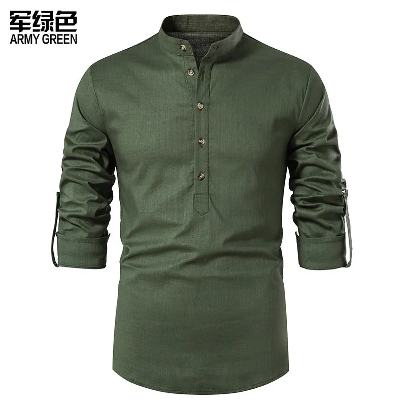 Men Turtleneck Buttons Long Sleeves T-Shirt