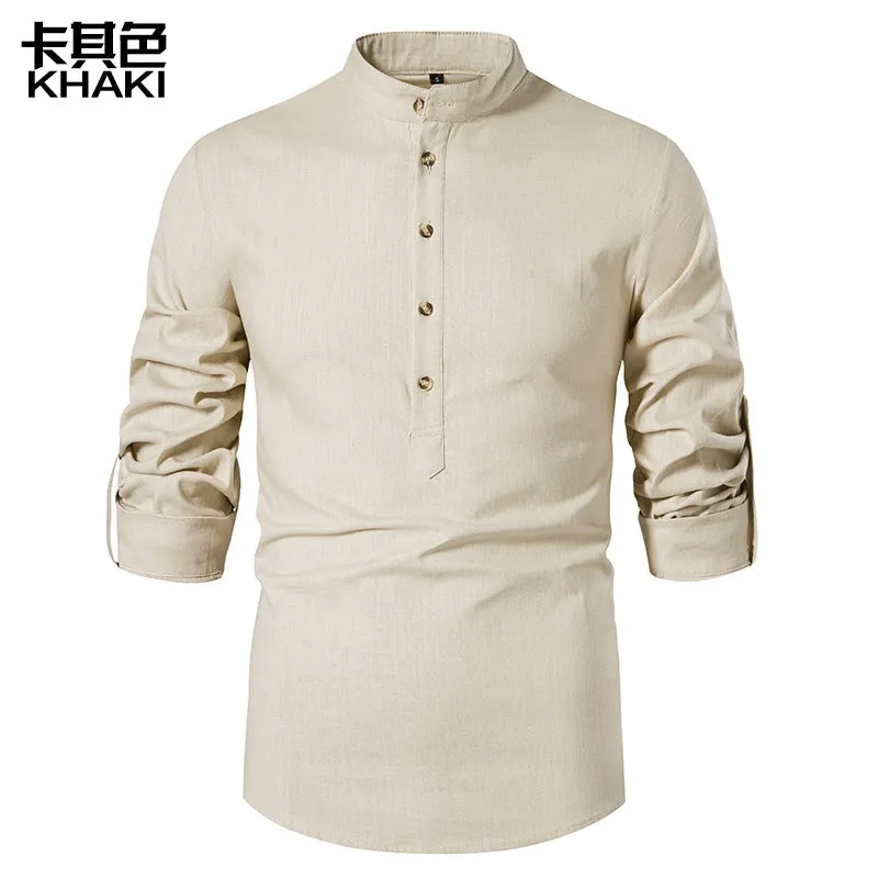 Men Turtleneck Buttons Long Sleeves T-Shirt