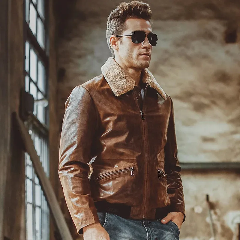 Men's Real Leather Aviator Jacket