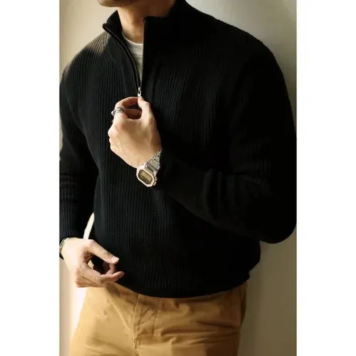 Men's Thick Cotton Zipper Turtleneck Sweater - Vintage Style