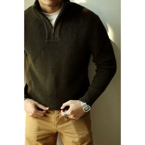 Men's Thick Cotton Zipper Turtleneck Sweater - Vintage Style