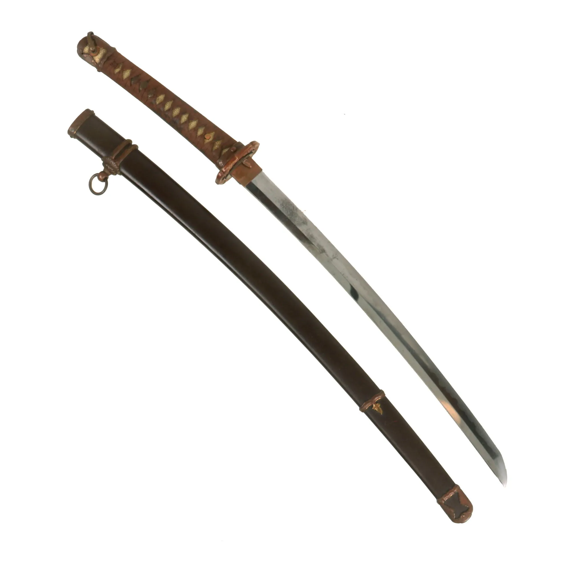 Original Japanese WWII Type 98 Shin-Gunto Ō-Wakizashi Sword with Edo Period Blade by KUNIHIRO with "False Length" Steel Scabbard