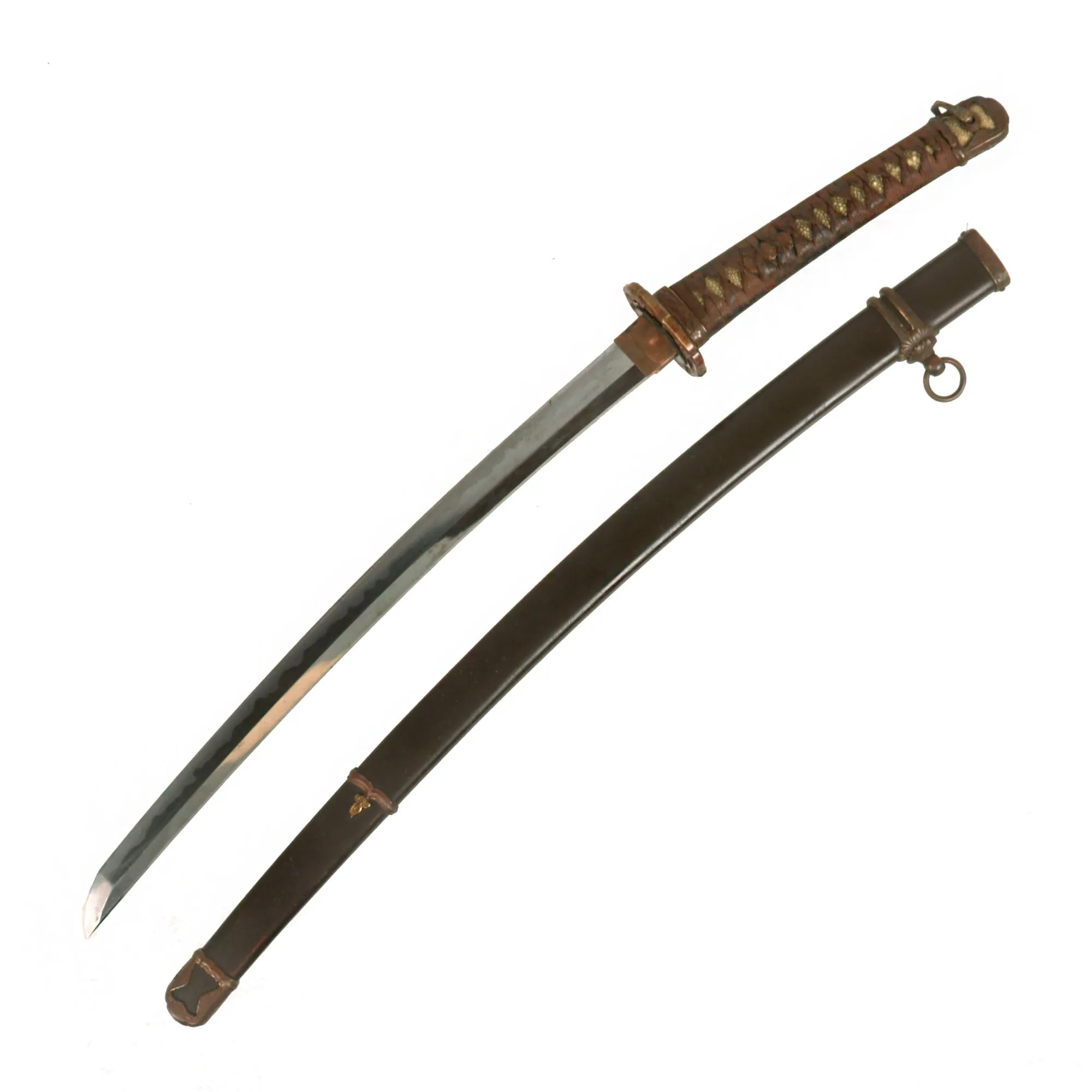 Original Japanese WWII Type 98 Shin-Gunto Ō-Wakizashi Sword with Edo Period Blade by KUNIHIRO with "False Length" Steel Scabbard