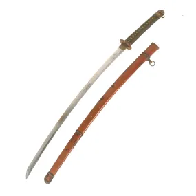 Original WWII Japanese Type 98 Shin-Gunto Katana Sword with Edo Period Blade by FUJIWARA KANENORI with Steel Scabbard