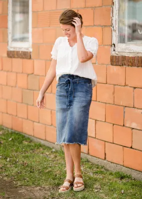 Paperbag Denim Tie Midi Skirt