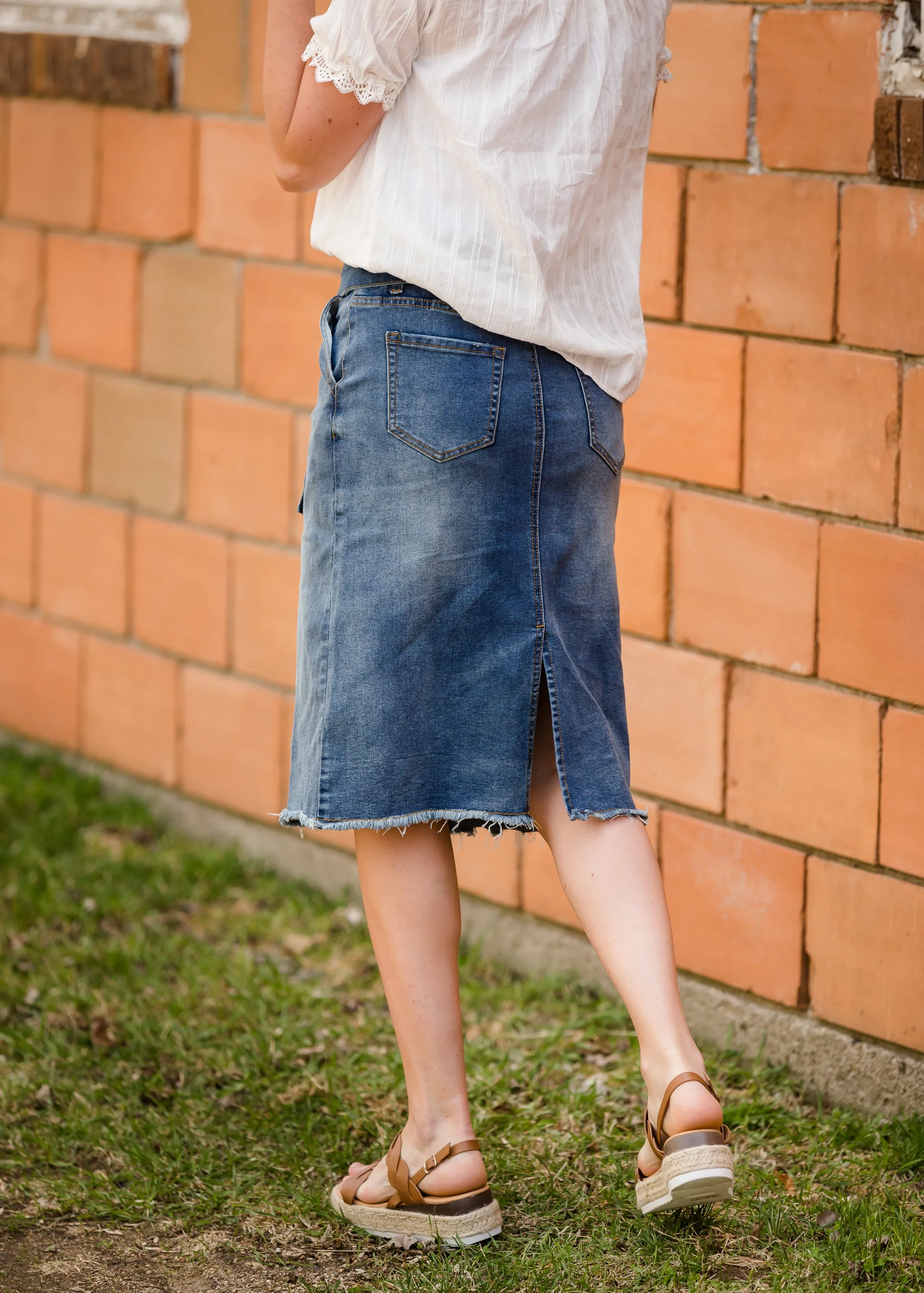 Paperbag Denim Tie Midi Skirt