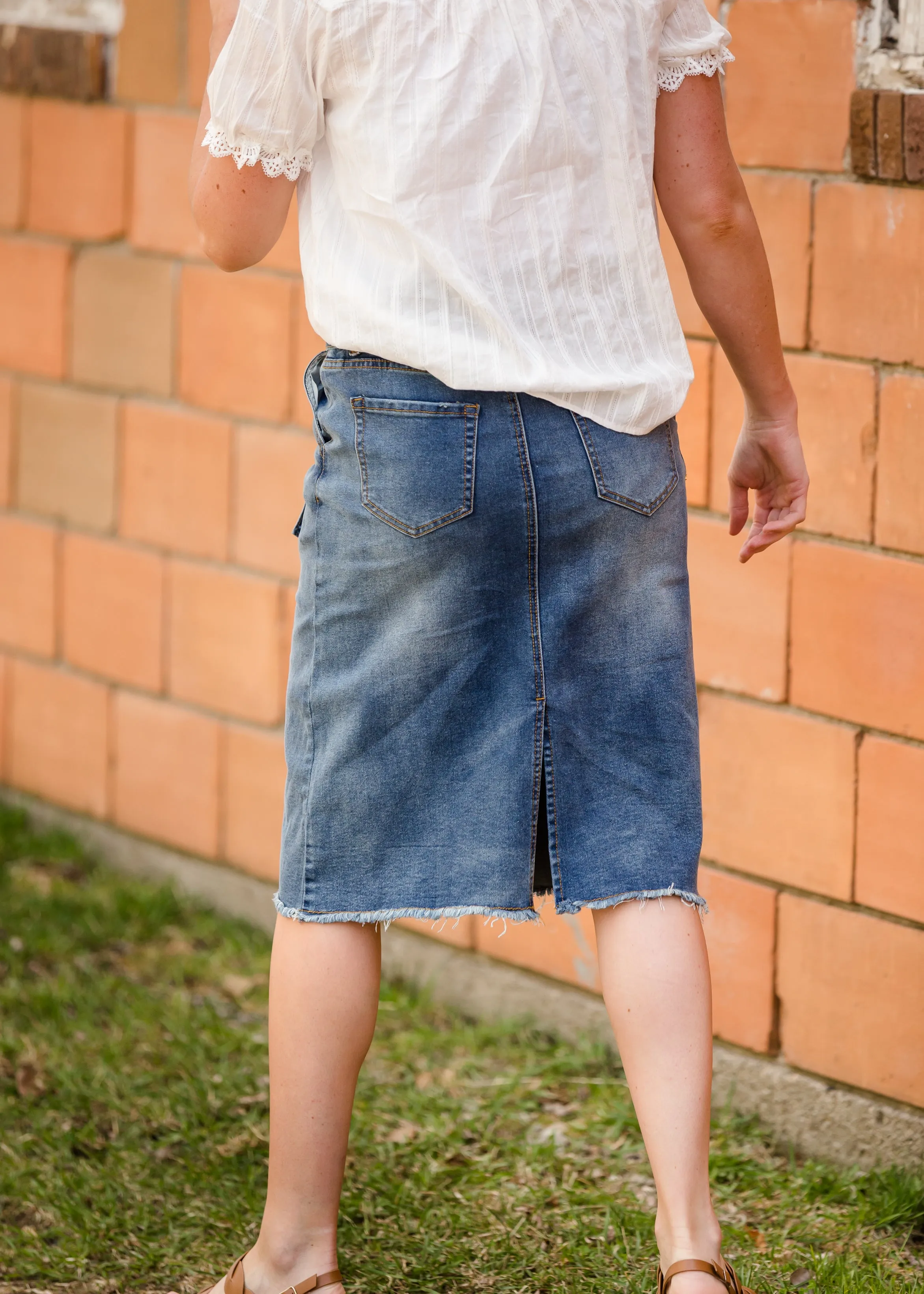 Paperbag Denim Tie Midi Skirt