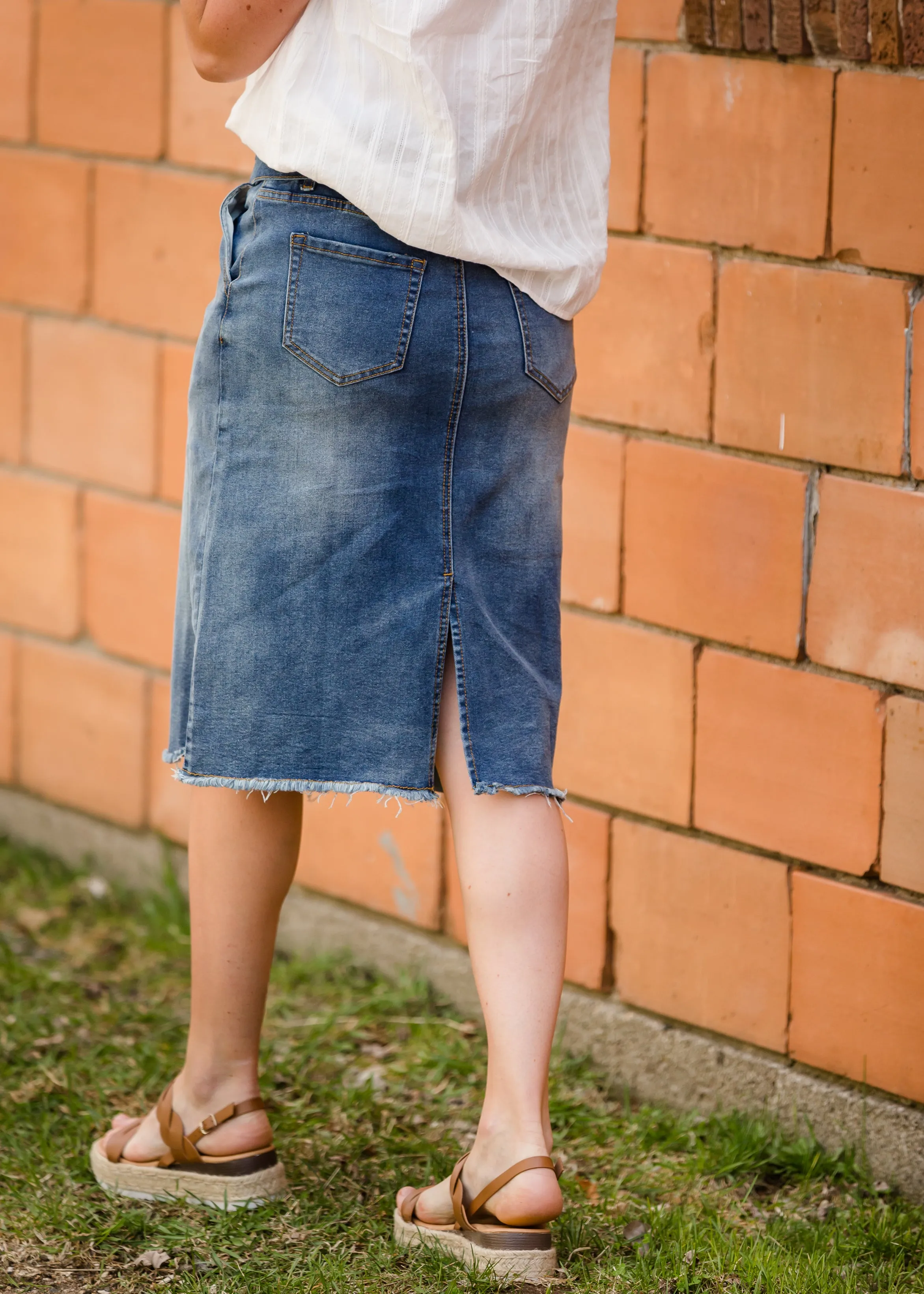 Paperbag Denim Tie Midi Skirt